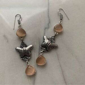 1527 Butterfly Drop Earrings in Silver and Cream